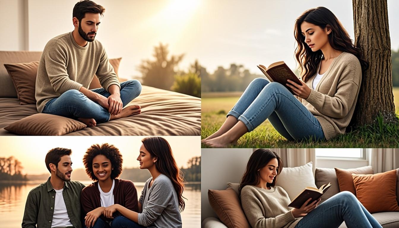 Diverse people in quiet contemplative moments